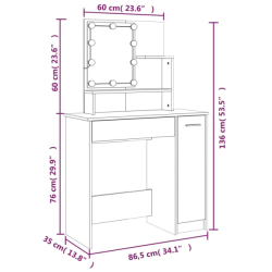 Toaletní stolek s LED bílý 86,5 x 35 x 136 cm