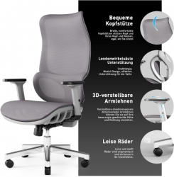 JOYFLY A919 Ergonomická kancelářská židle , psací židle s nastavitelným sedákem, počítačová židle, PC židle s 3D područkou, opěrka hlavy, prodyšná síťovaná kancelářská židle, 200 kg, dospělí, otočná židle