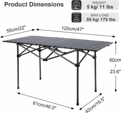 Skládací stůl Obdélníkový 120cm kovový 